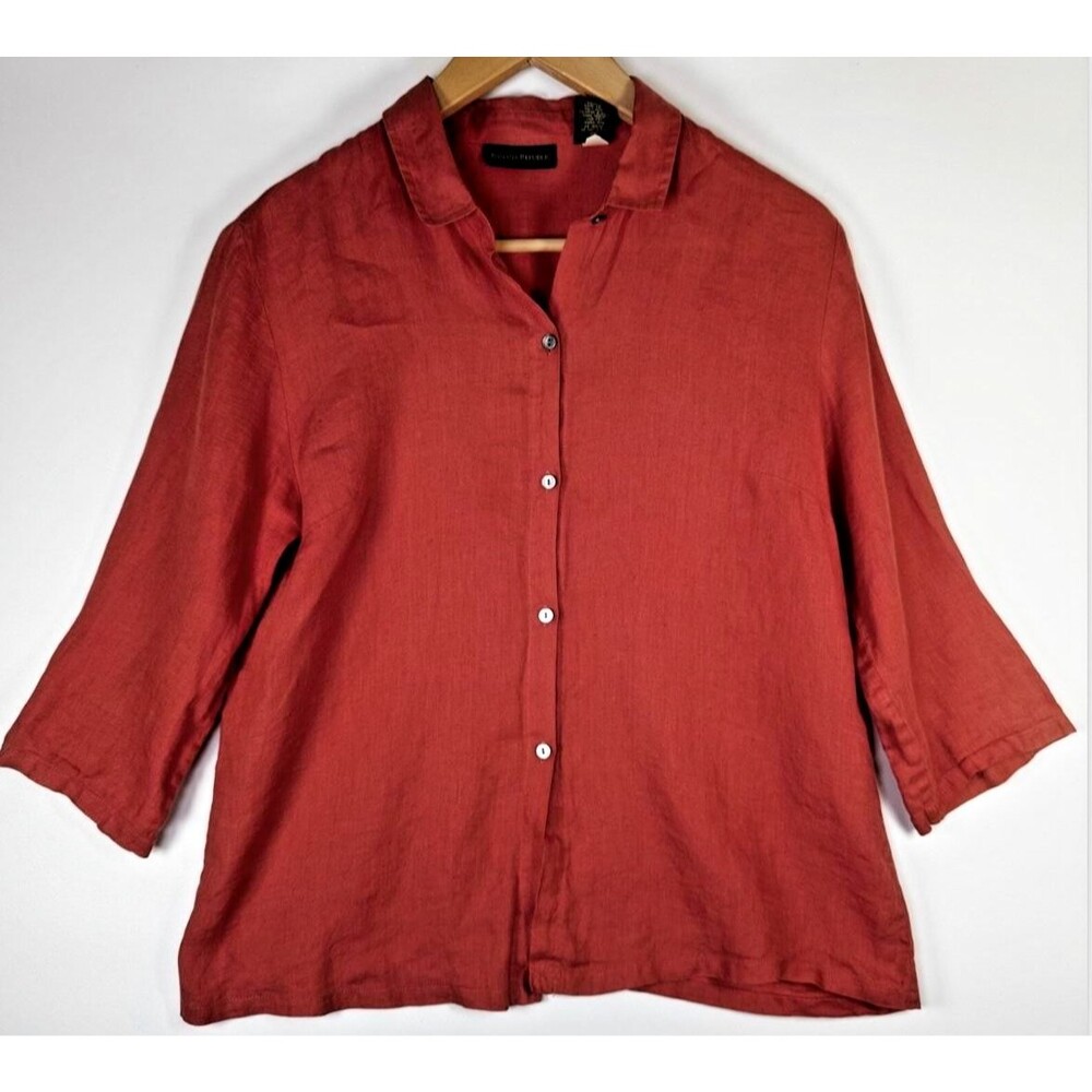 Banana Republic‎ Shirt Womens Medium Red Linen Button Up 3/4 Sleeve Top